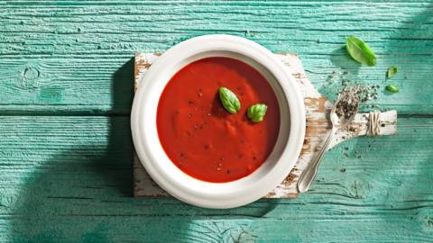 Cold tomato soup with basil